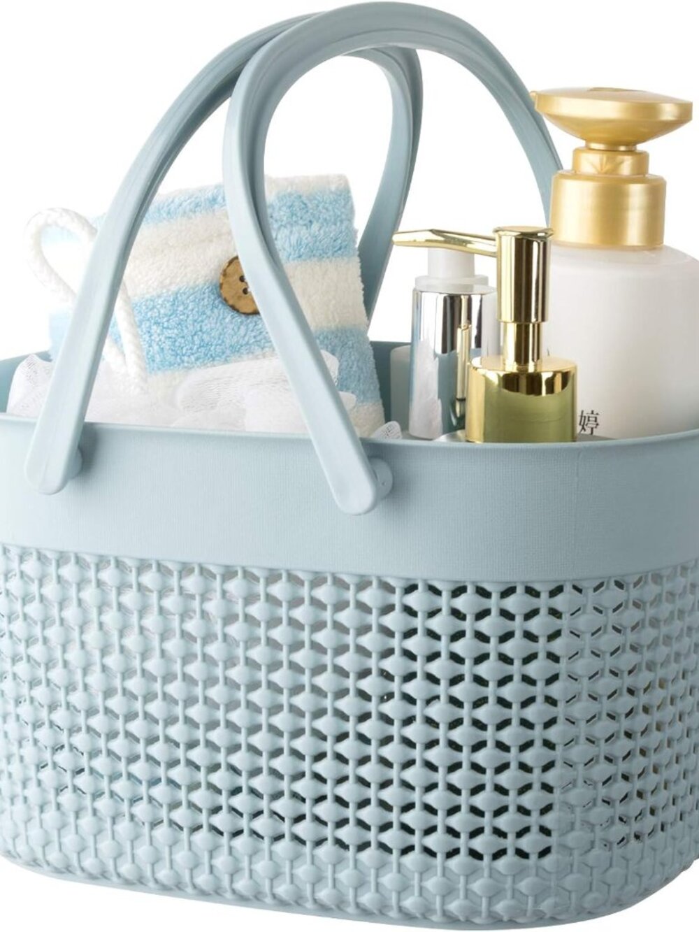 Portable Plastic Shower Caddy Basket with Handles, Blue